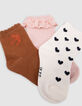 Ecru, Rosa und Kamel Baby Mädchen Socken-3