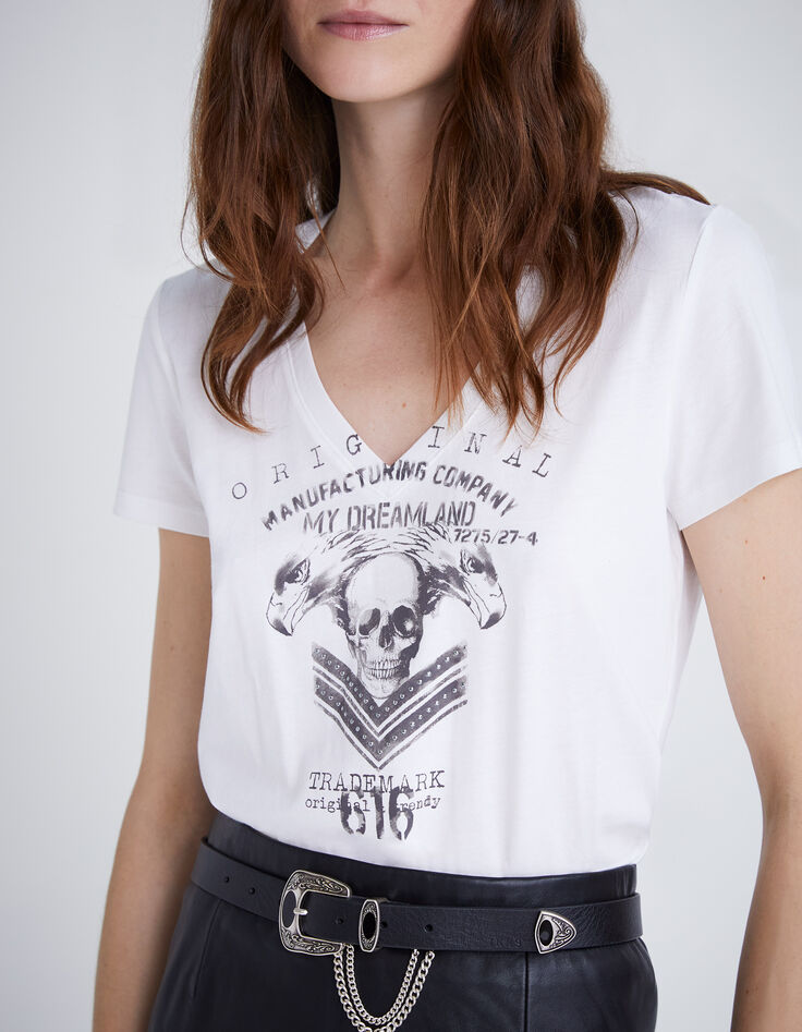 Gebroken wit T-shirt opdruk doodshoofd Dames-3
