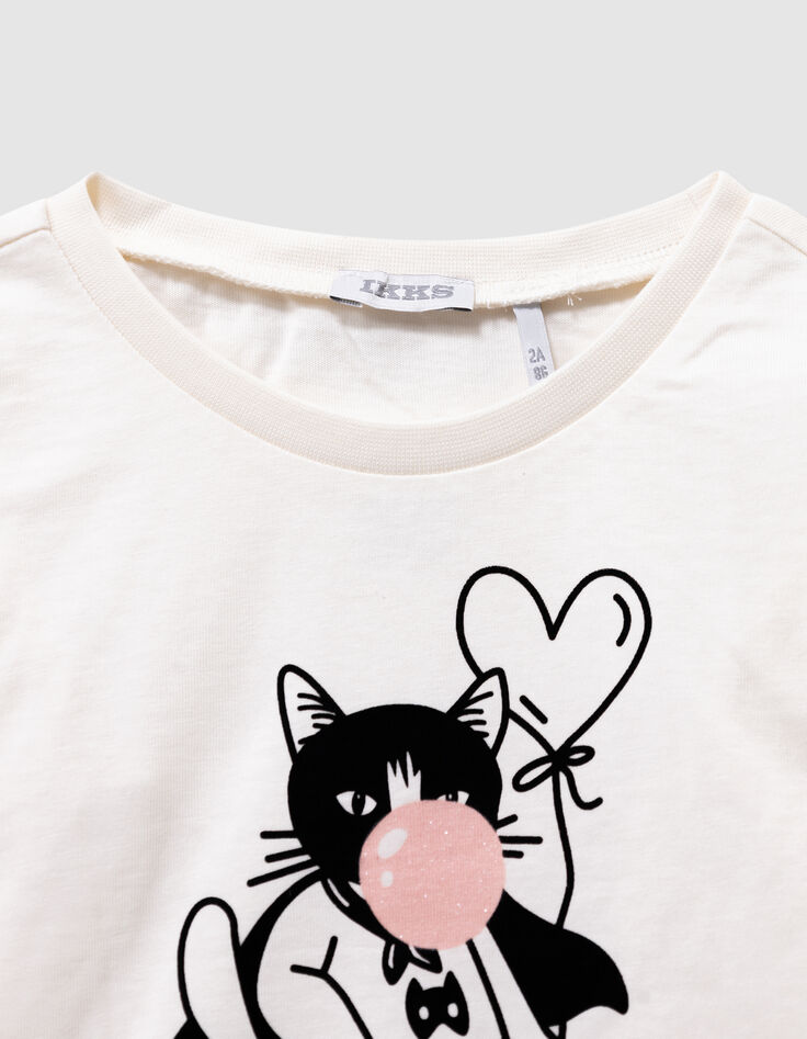 T-shirt manches longues écru super-chat fille-2