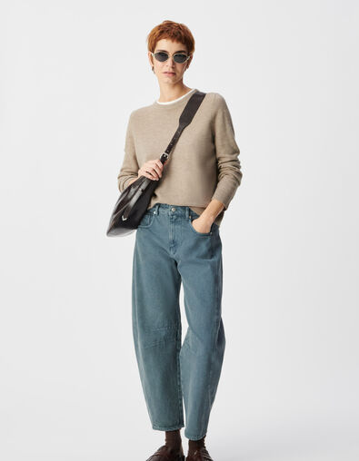 Beige wollen trui met trompe-l'oeil kraag Dames - IKKS