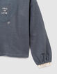 Girls’ blue embroidered long-sleeved T-shirt, ruff collar-4