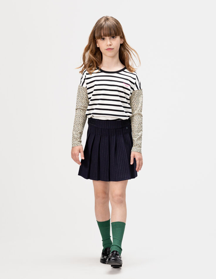 Jupe courte plissée marine rayures tennis fille-1