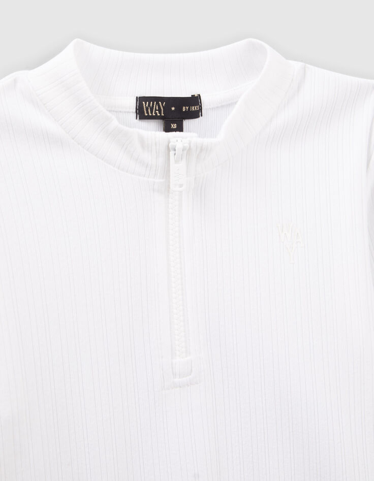 Gebroken wit geribd T-shirt met rits meisjes-2