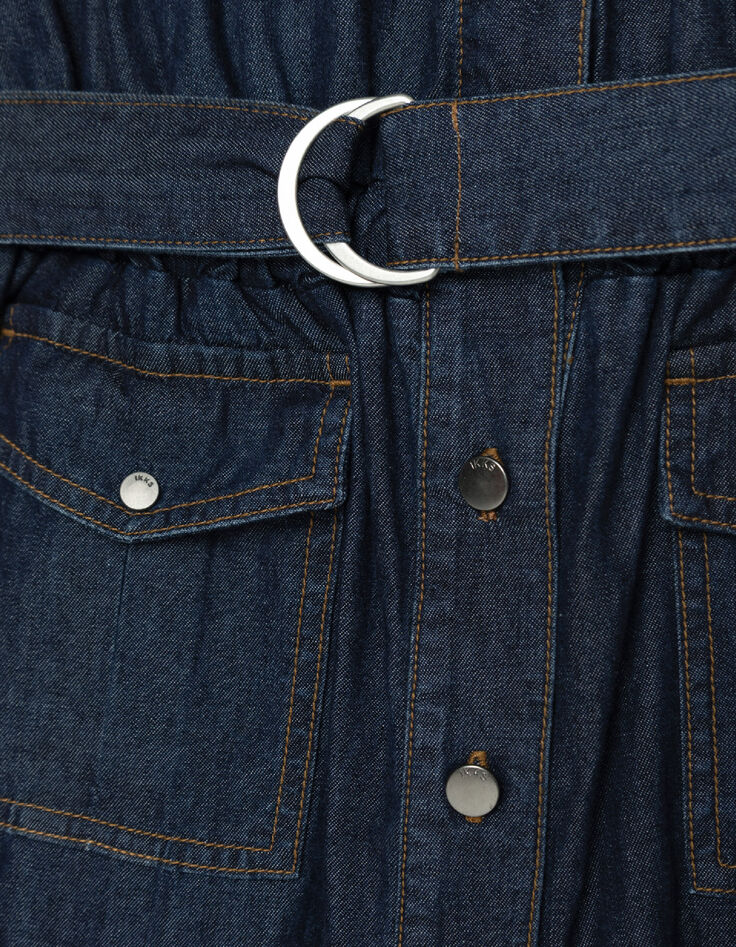 Mujer maxi vestido abotonado de denim crudo-8