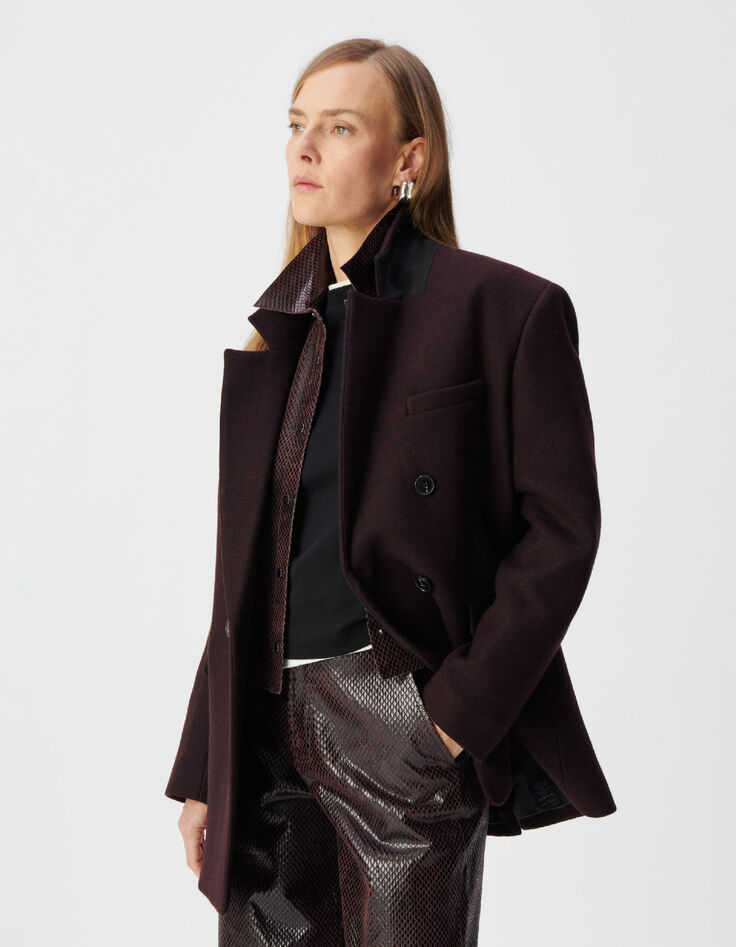 Veste oversize bordeaux boutonnage crois&eacute; Femme-4