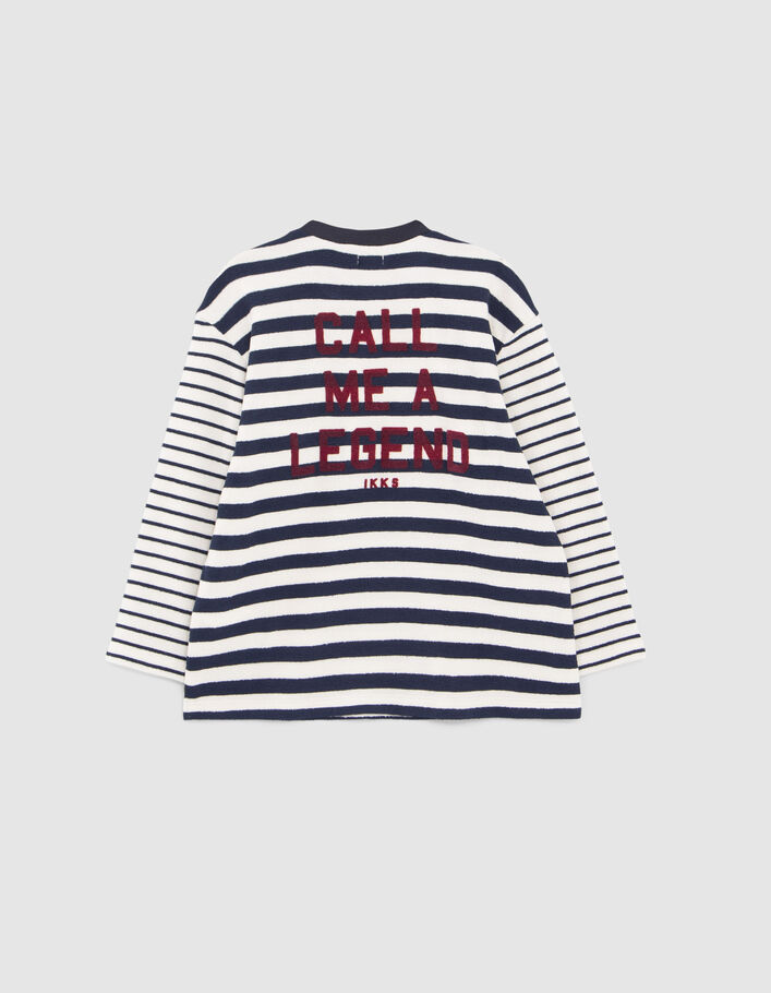 Boys' navy asymmetric seam sailor stripe T-shirt-5