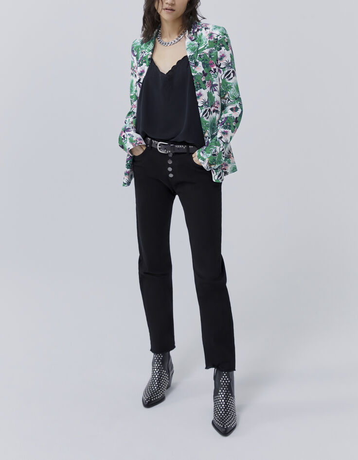 Veste de tailleur verte imprimé végétal Femme-6