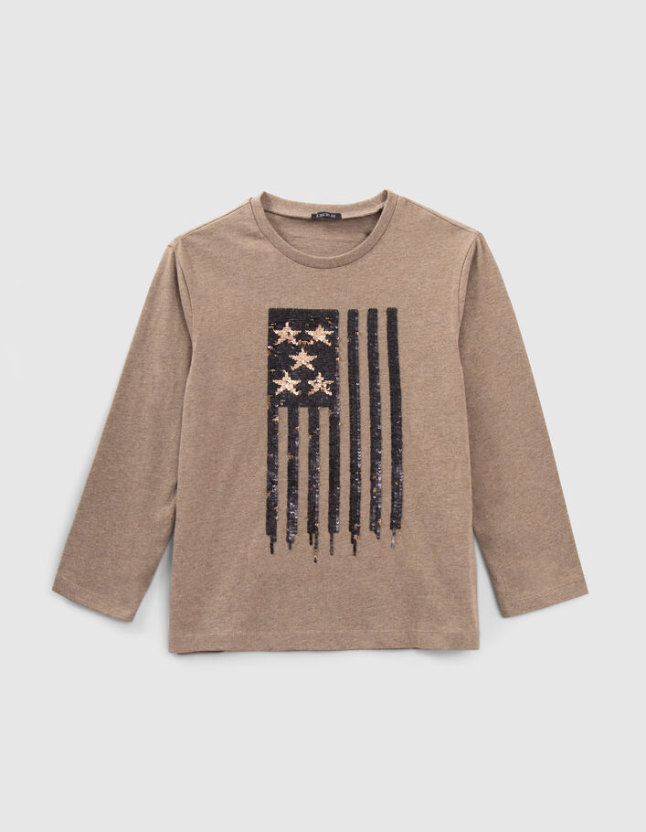 Boys’ mocha reversible sequin flag organic cotton T-shirt-2