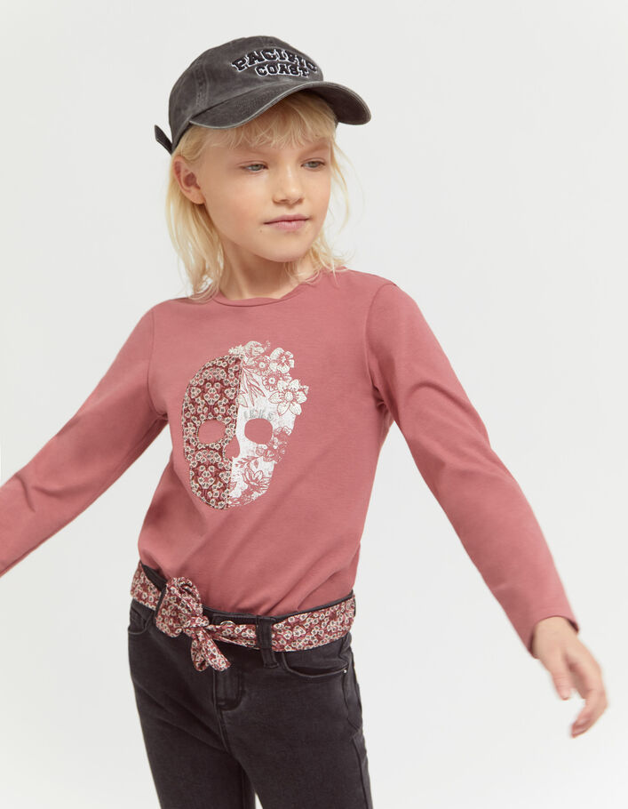 Camiseta rosa palo algodón ecológico calavera niña-2