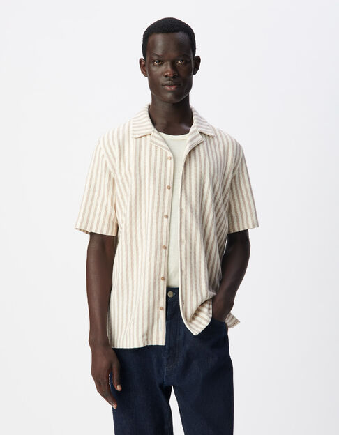 Chemise manches courtes beige maille rayures Homme - IKKS