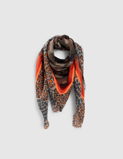 Fular caqui estampado camuflaje y leopardo mujer - IKKS