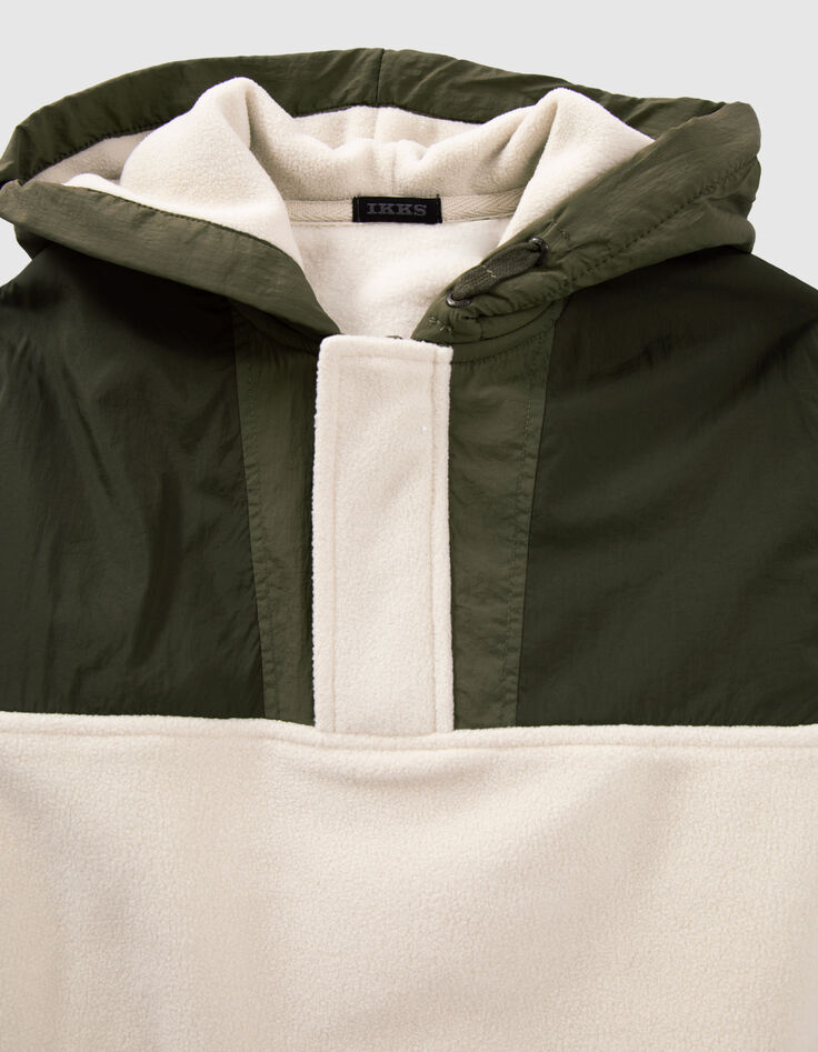 Boys&rsquo; ecru and khaki mixed fabric hoodie-2