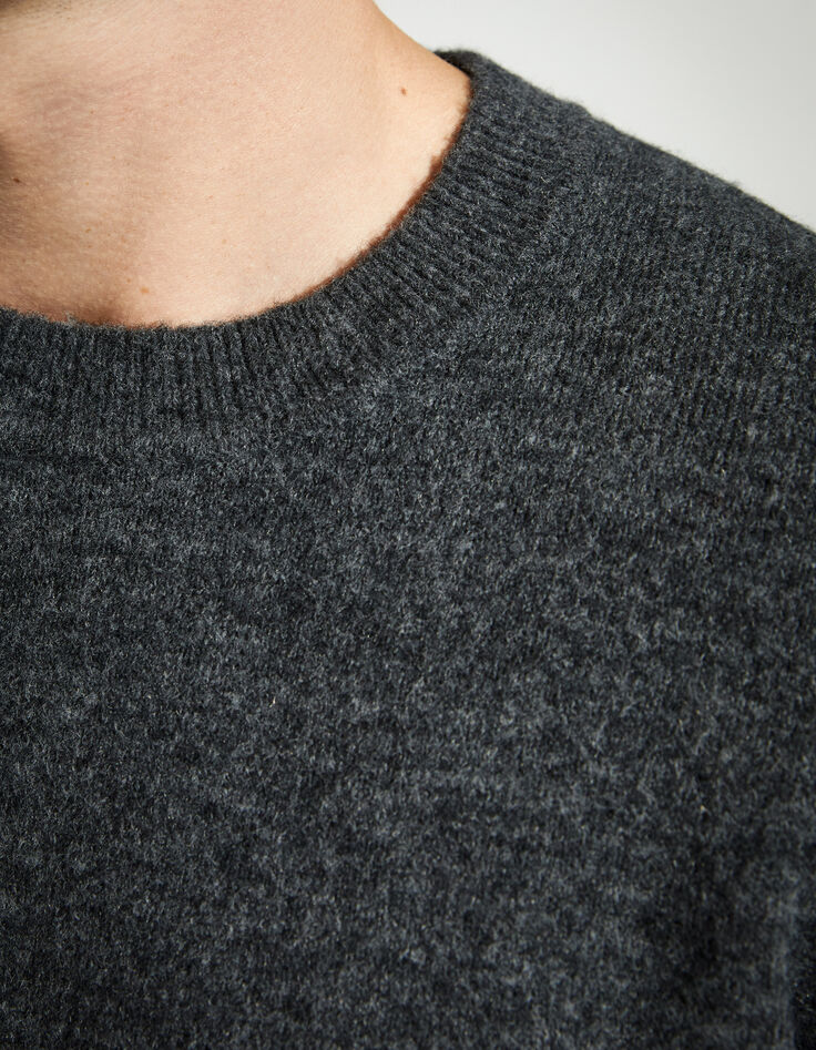 Pull anthracite avec bande verte tricot Homme-3