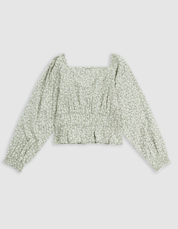Blouse verte imprimé floral d'été fille-6