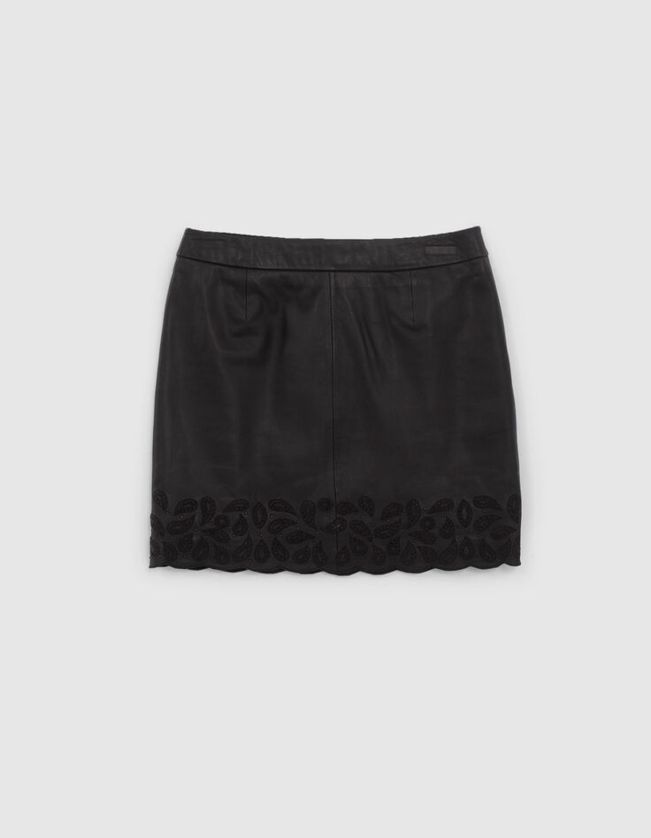 Women’s black embroidered leather short skirt-4