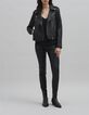 Veste cuir noir esprit motard broderie perle éclair Femme-1