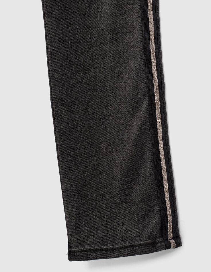 Black Used Slim-Mädchenjeans mit Seitenbändern-6
