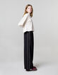 Black wide-leg pants with ecru bias on sides for girls-2