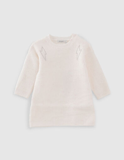 Robe blanc cassé tricot doupions roses bébé fille - IKKS