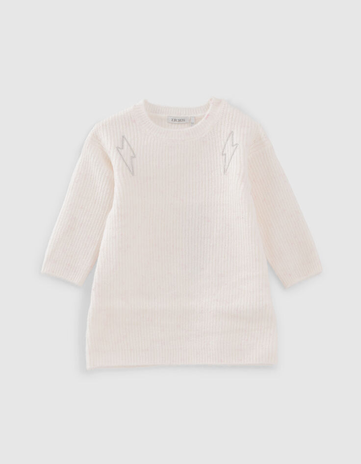 Robe blanc cassé tricot doupions roses bébé fille-1