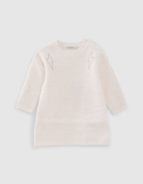 Baby girls’ off-white knit dress with pink dupioni