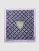 Foulard carr&eacute; marine imprim&eacute; floral et coeur vichy fille-4