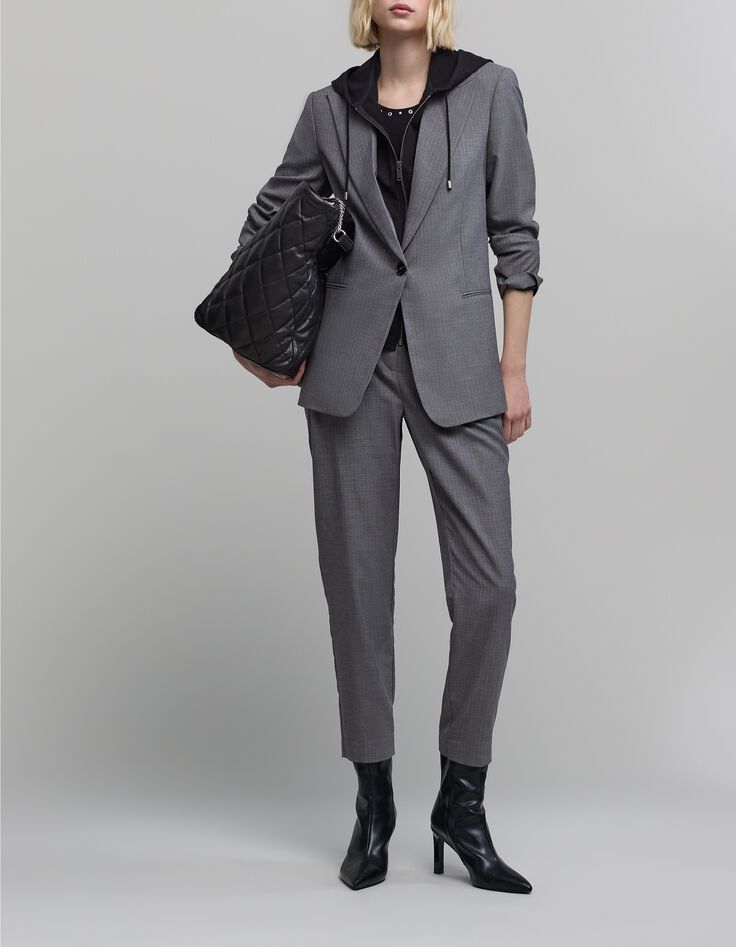 Women's removable herringbone pattern jacket in grey-1