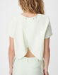 Top manches courtes vert coton lin ouverture dos Femme-4