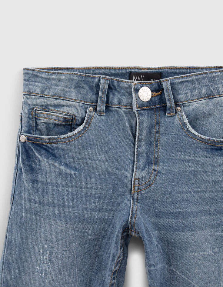 Blaue Jungen-Slimjeans mit platzierten Gebrauchsspuren-5