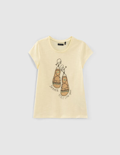Gelbes Mädchen-T-Shirt aus Biobaumwolle mit Sandalenmotiv - IKKS