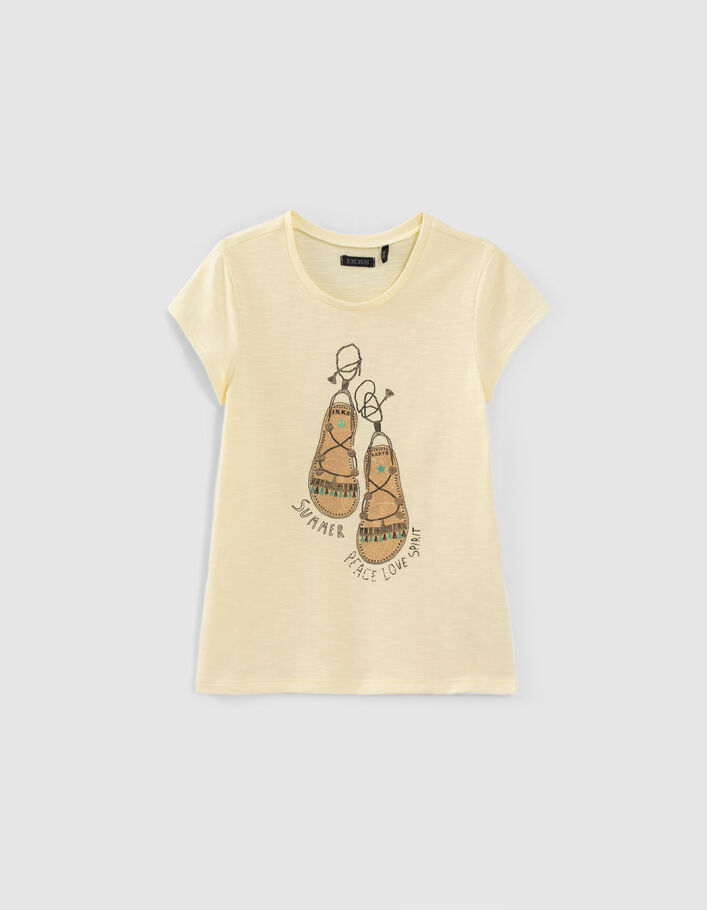 Gelbes Mädchen-T-Shirt aus Biobaumwolle mit Sandalenmotiv - IKKS