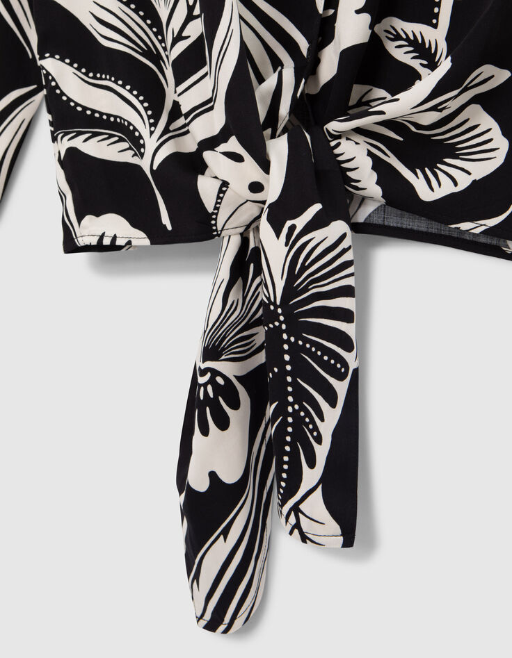 Camisa negra estampado tropical Mujer-7