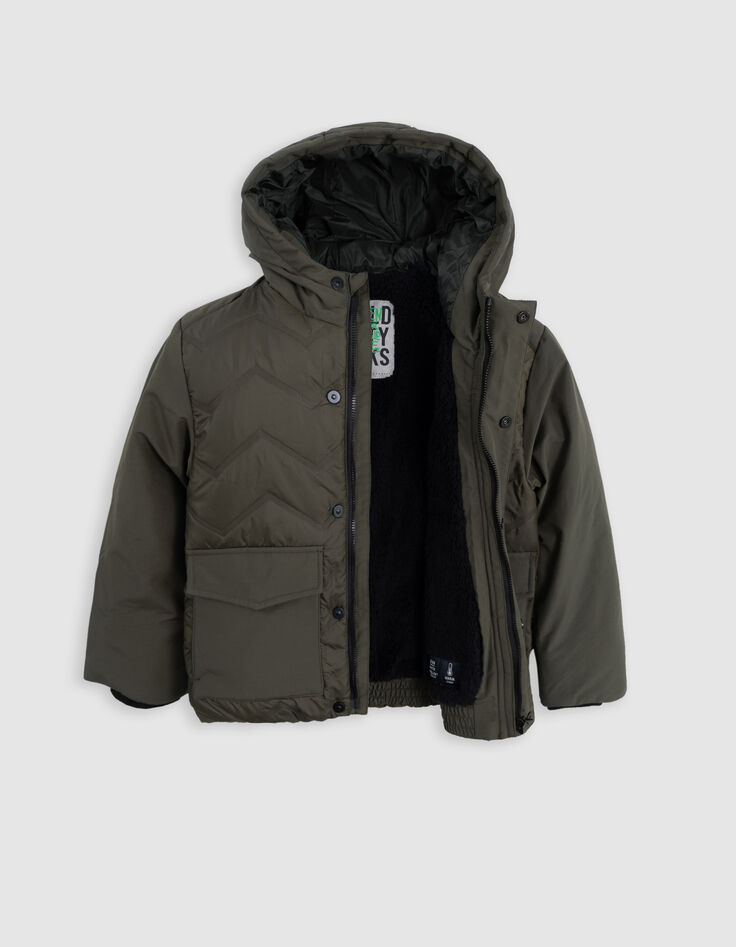 Chaqueta de espiga termosellada de nailon caqui para niño-8