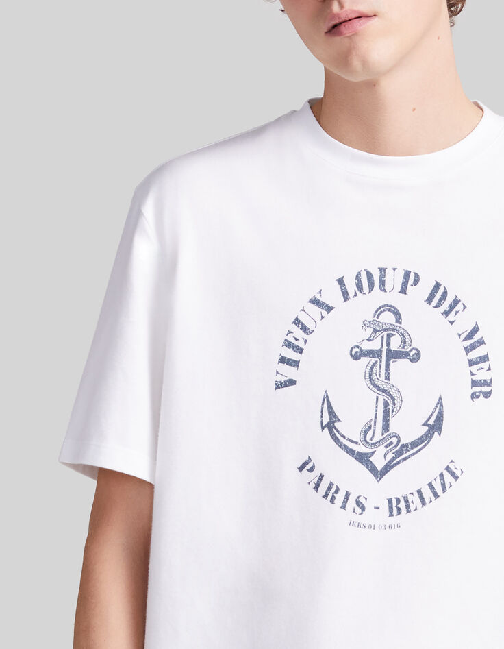 T-shirt blanc coton bio visuel ancre et serpent Homme-4