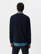 Cardigan marine en tricot encolure V Homme-3