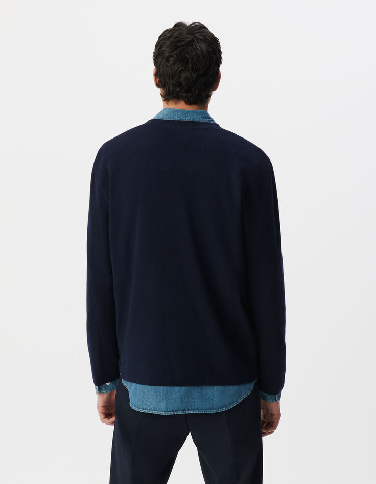Cardigan marine en tricot encolure V Homme-3 Cardigan marine en tricot encolure V Homme-3