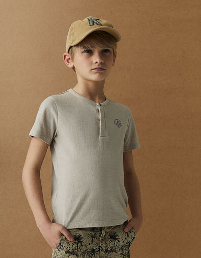 Tee-shirt beige chiné forme tunisien brodé dos garçon  - IKKS