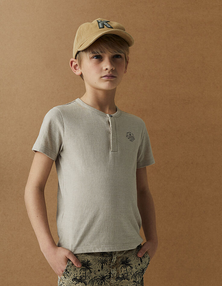 Tee-shirt beige chiné forme tunisien brodé dos garçon -1