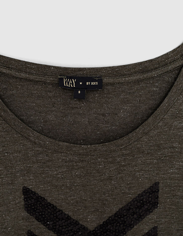 Camiseta caqui lurex con espigas lentejuelas ni&ntilde;a-2