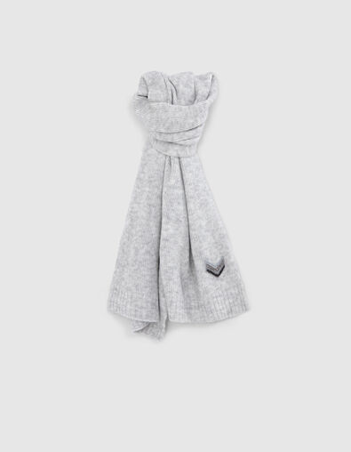 Bufanda de punto gris bordada con galones para mujer - IKKS