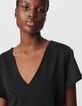 Robe longue noire bi-matière plissée Femme-4