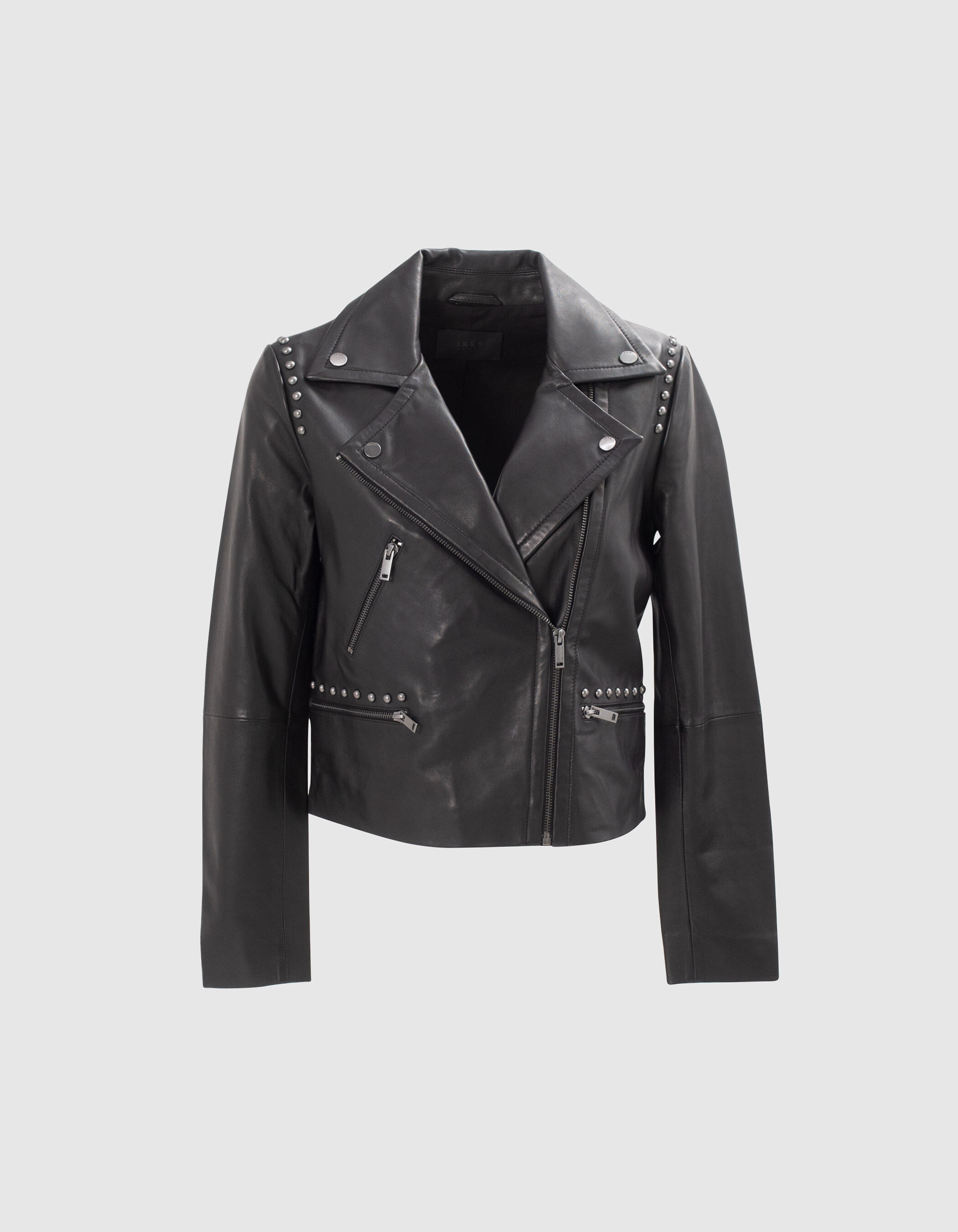 Veste en cuir noir cloutee esprit motard Femme IKKS