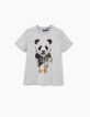 Tee-shirt gris chiné moyen visuel panda-skateur garçon -3