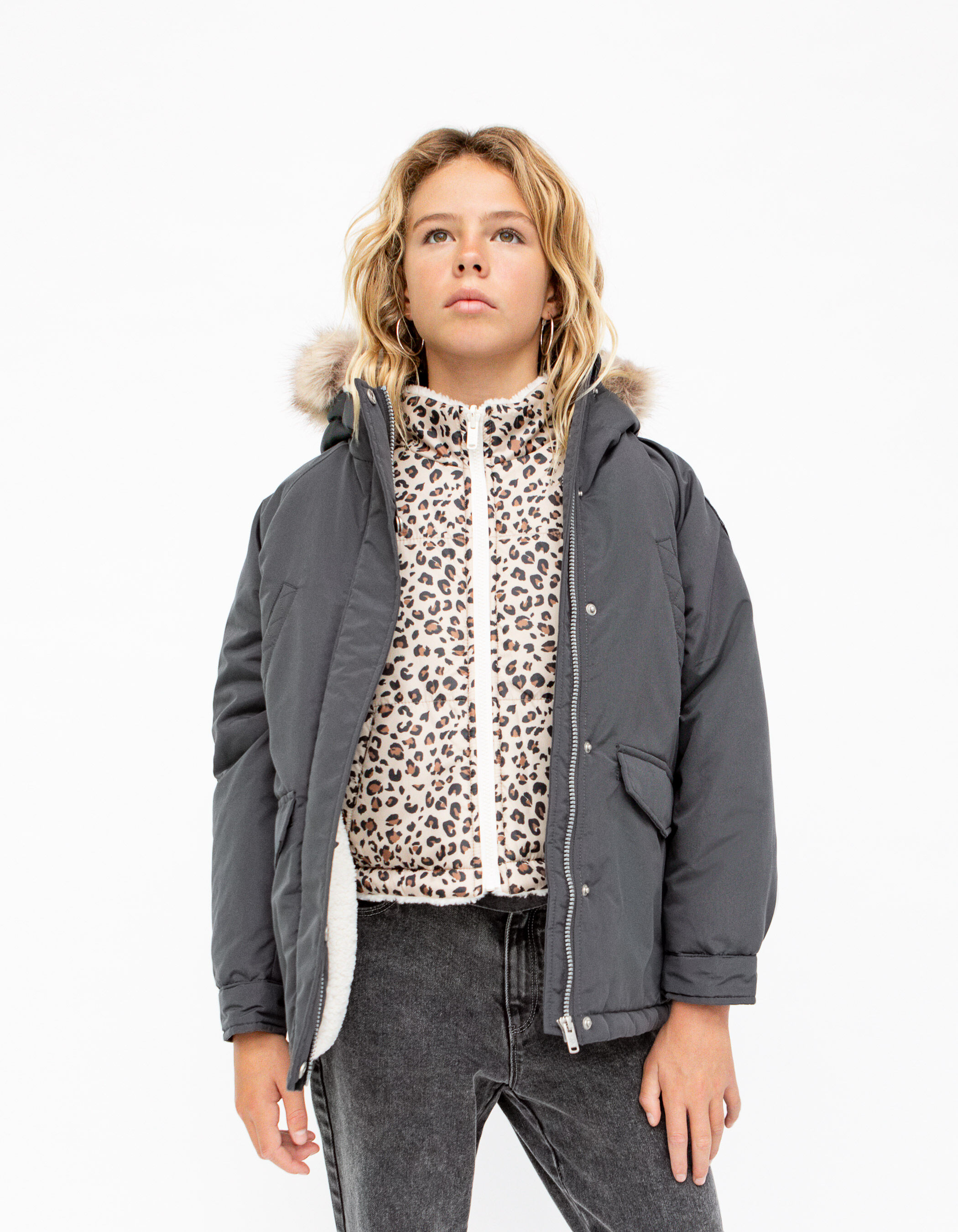 Parka 3 en 1 grise et doudoune r versible fille