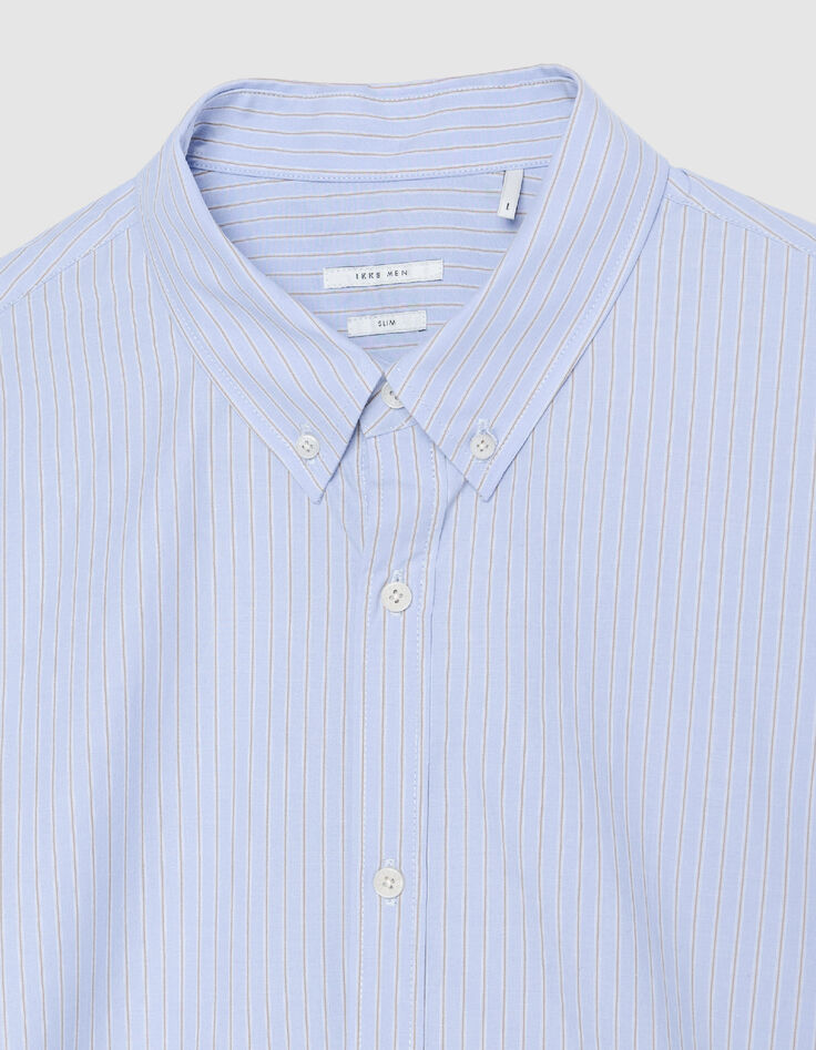 Blaues Bio-Baumwollhemd gestreift Slim Fit-9
