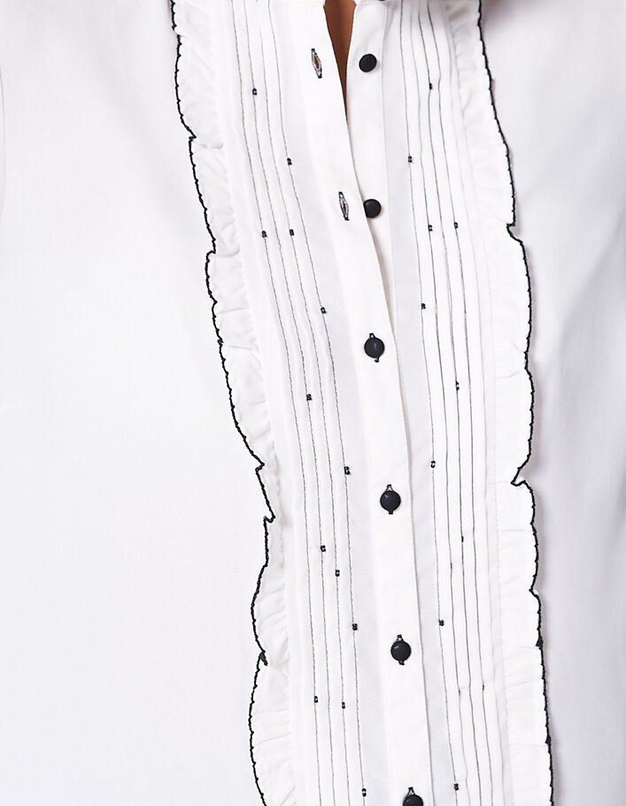 I.Code Off-white blouse with black embroidered ruffles