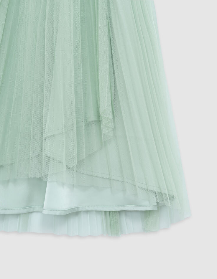 Jupe-tutu midi vert d'eau plissée asymétrique fille-5