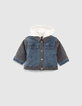 Blouson en jean réversible bleu et carreaux bébé garçon-1