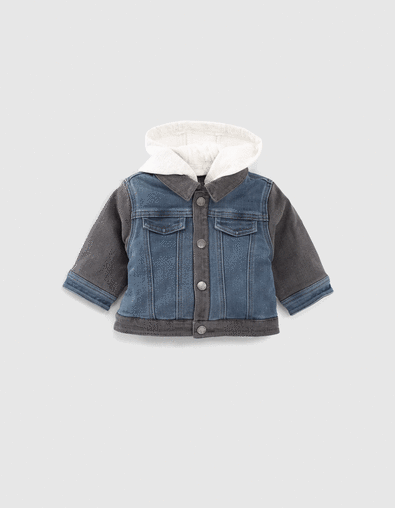 Blouson en jean réversible bleu et carreaux bébé garçon - IKKS
