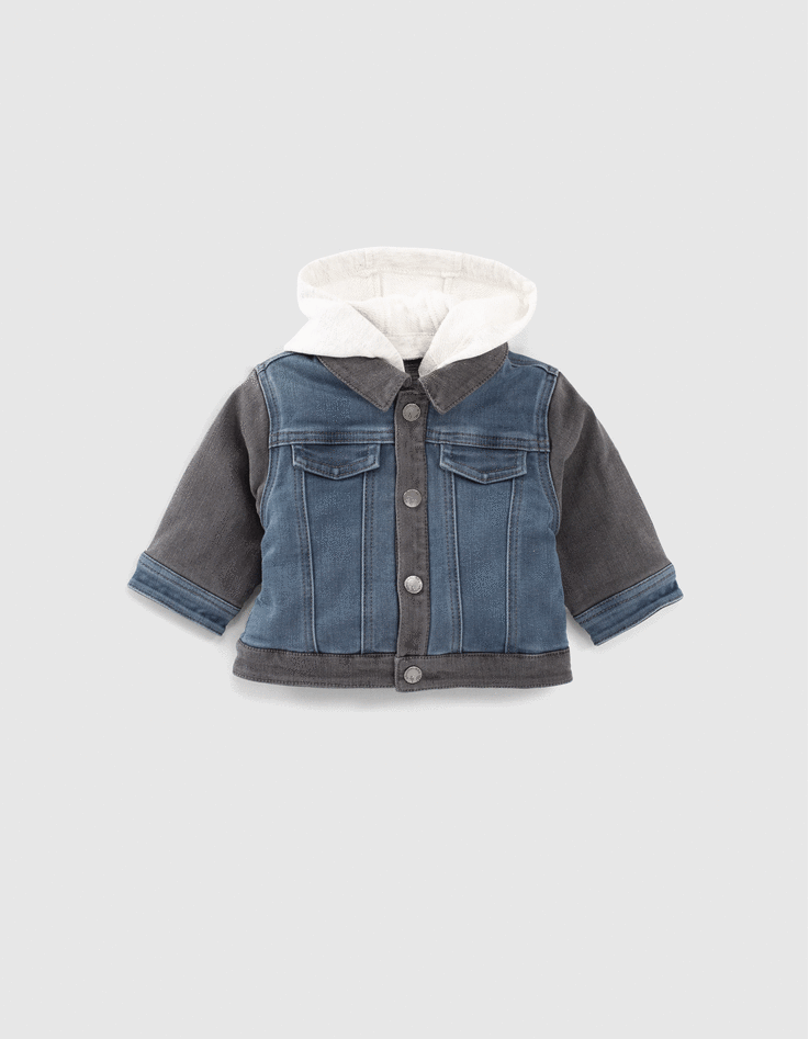 Blouson en jean reversible bleu et carreaux bebe garcon